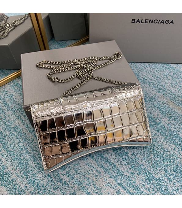 Balenciaga Silver Original Croc Veins Leather Wallet On Chain Hourglass Bag-1