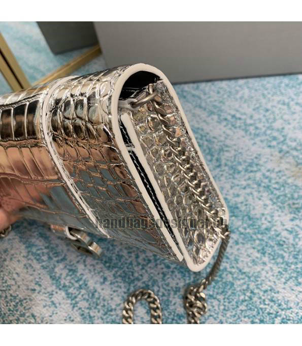 Balenciaga Silver Original Croc Veins Leather Wallet On Chain Hourglass Bag-2