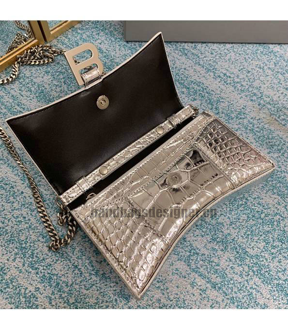 Balenciaga Silver Original Croc Veins Leather Wallet On Chain Hourglass Bag-3