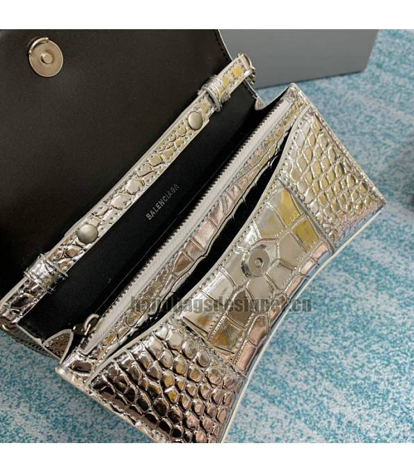 Balenciaga Silver Original Croc Veins Leather Wallet On Chain Hourglass Bag-4
