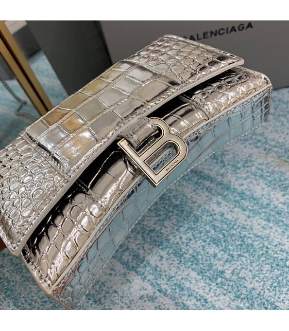 Balenciaga Silver Original Croc Veins Leather Wallet On Chain Hourglass Bag-7