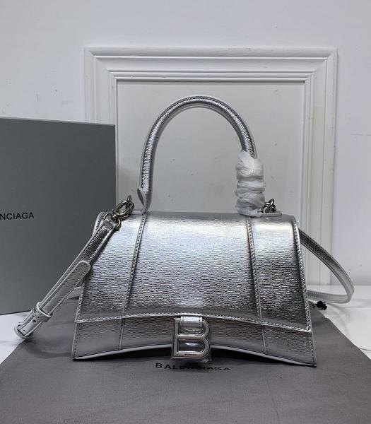Balenciaga Silver Plain Veins Real Leather 23cm Hourglass Bag