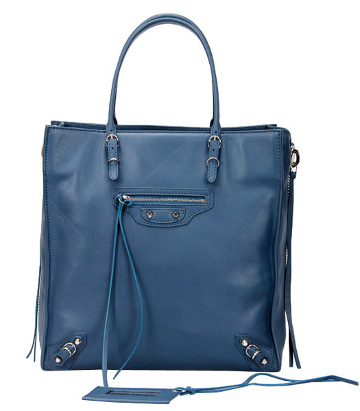 Balenciaga Small Papier A5 Sapphire Blue Leather Anglaise Tote Bag