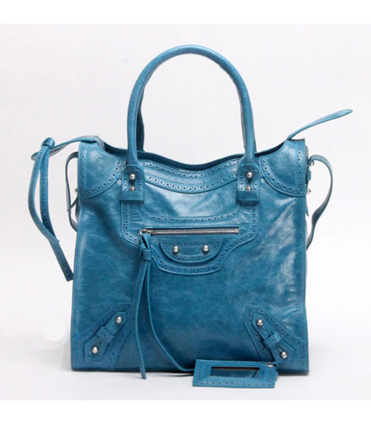 Balenciaga Velo Small Sky Blue Calfskin Leather Tote Bag