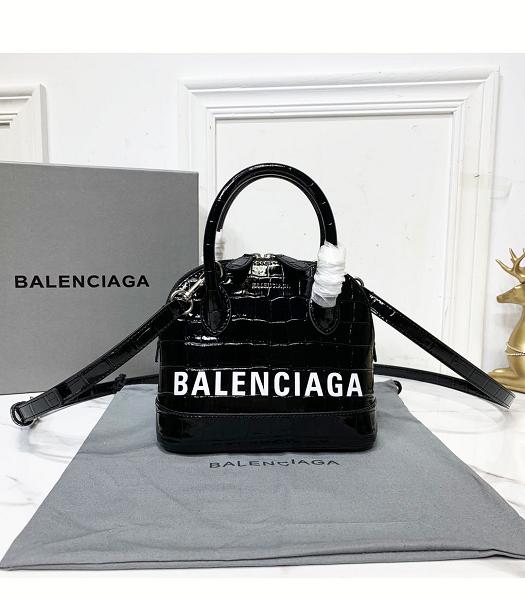 Balenciaga Ville Black Original Croc Veins Real Leather 26cm Top Handle Bag