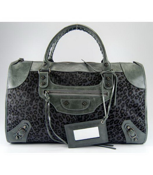 Balenciaga Weekender Large Bag in Dark Silver Grey Leopard Print