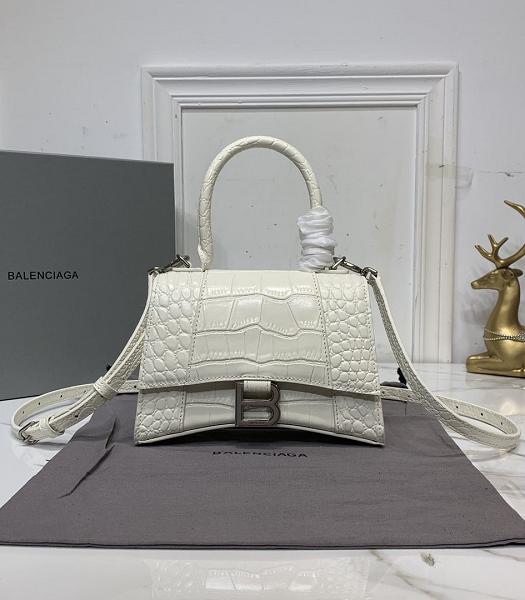 Balenciaga White Croc Veins Real Leather 19cm Hourglass Bag