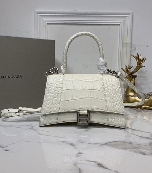 Balenciaga White Croc Veins Real Leather 23cm Hourglass Bag