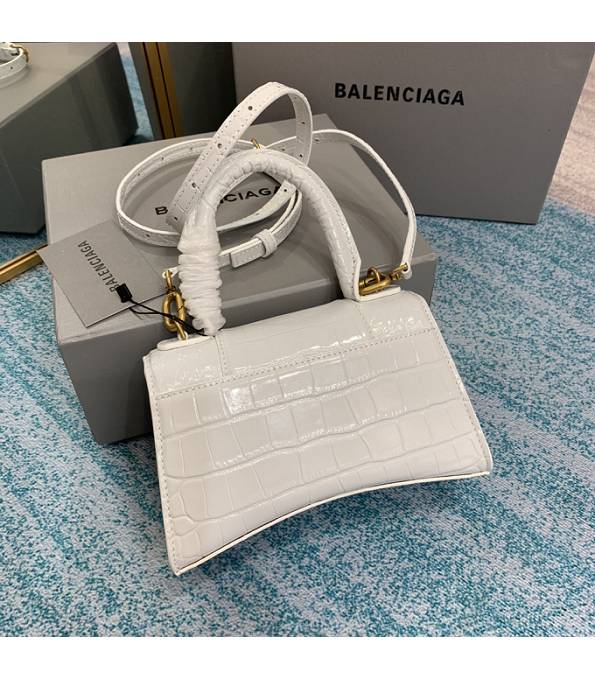Balenciaga White Original Croc Veins Calfskin Leather Golden Metal 19cm Hourglass Bag-1