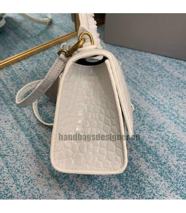 Balenciaga White Original Croc Veins Calfskin Leather Golden Metal 19cm Hourglass Bag-2