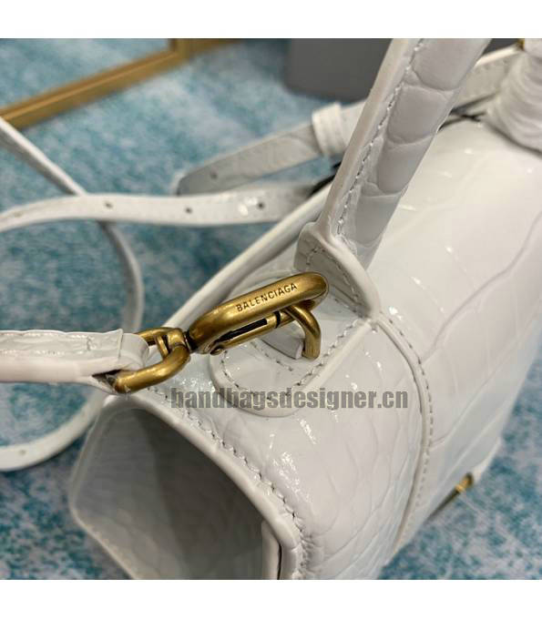 Balenciaga White Original Croc Veins Calfskin Leather Golden Metal 19cm Hourglass Bag-3