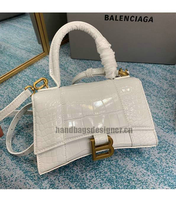 Balenciaga White Original Croc Veins Calfskin Leather Golden Metal 19cm Hourglass Bag-4