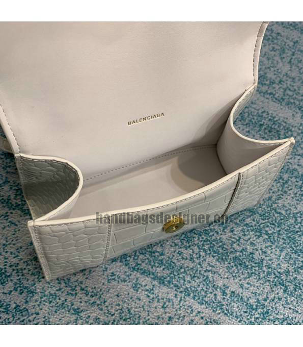 Balenciaga White Original Croc Veins Calfskin Leather Golden Metal 19cm Hourglass Bag-6