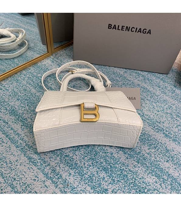 Balenciaga White Original Croc Veins Calfskin Leather Golden Metal 19cm Hourglass Bag-8
