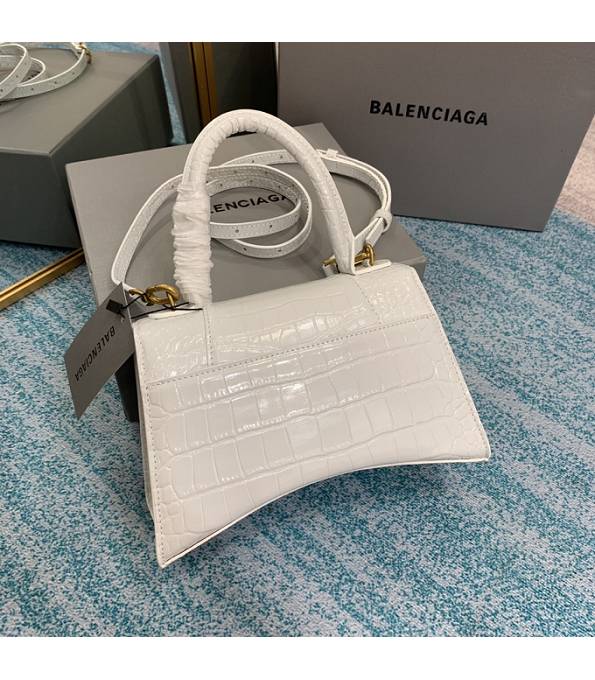 Balenciaga White Original Croc Veins Calfskin Leather Golden Metal 23cm Hourglass Bag-1