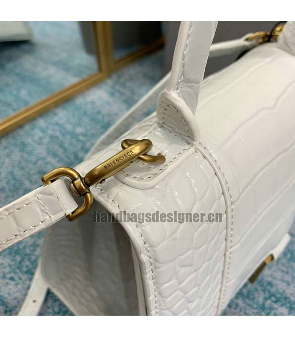 Balenciaga White Original Croc Veins Calfskin Leather Golden Metal 23cm Hourglass Bag-3