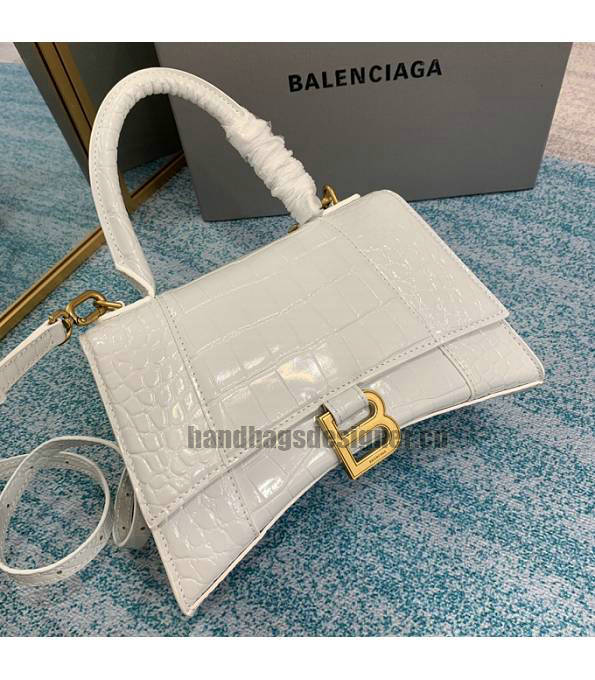 Balenciaga White Original Croc Veins Calfskin Leather Golden Metal 23cm Hourglass Bag-4