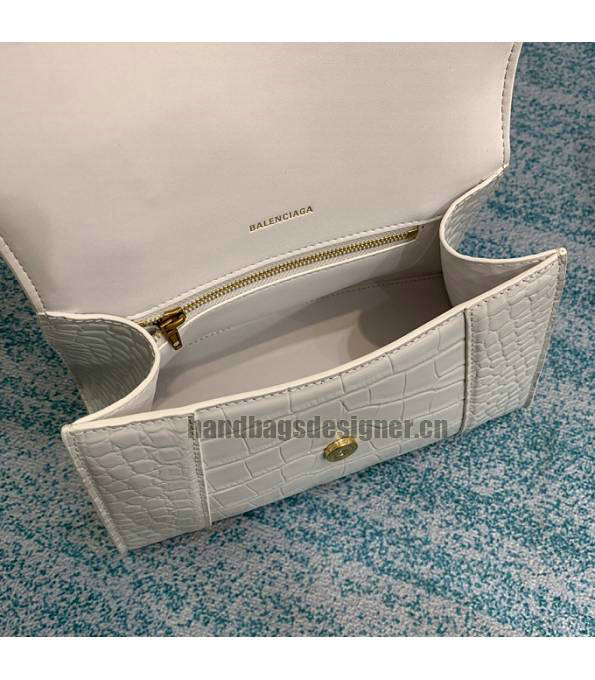 Balenciaga White Original Croc Veins Calfskin Leather Golden Metal 23cm Hourglass Bag-6