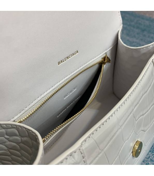Balenciaga White Original Croc Veins Calfskin Leather Golden Metal 23cm Hourglass Bag-7