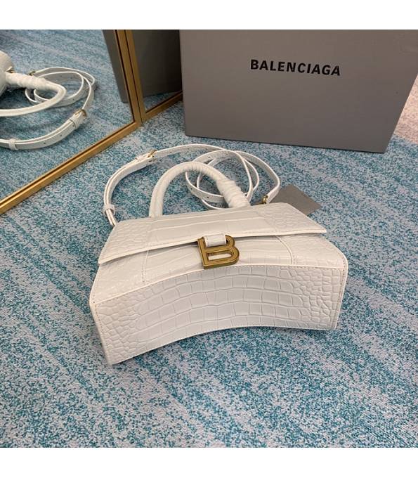 Balenciaga White Original Croc Veins Calfskin Leather Golden Metal 23cm Hourglass Bag-8