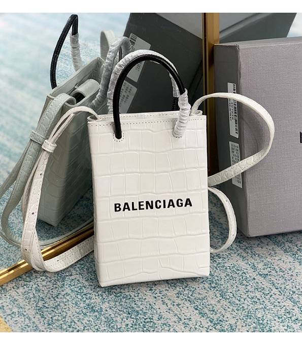 Balenciaga White Original Croc Veins Calfskin Leather XXS Shopping Tote Bag