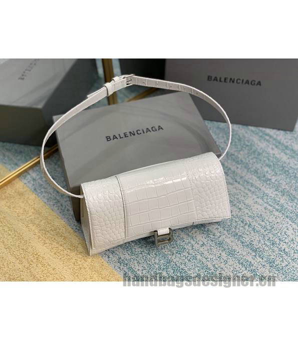 Balenciaga White Original Croc Veins Leather Silver Metal 25cm Hourglass Belt Shoulder Bag-2