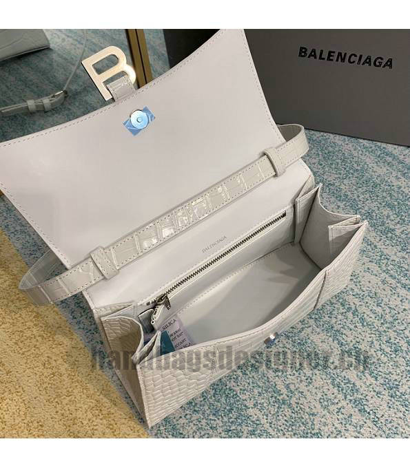 Balenciaga White Original Croc Veins Leather Silver Metal 25cm Hourglass Belt Shoulder Bag-5