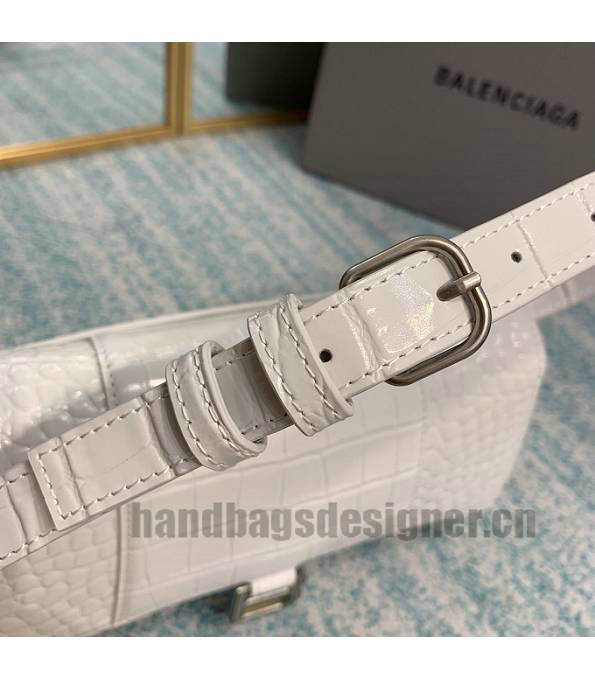 Balenciaga White Original Croc Veins Leather Silver Metal 25cm Hourglass Belt Shoulder Bag-7
