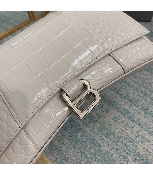 Balenciaga White Original Croc Veins Leather Silver Metal 25cm Hourglass Belt Shoulder Bag-8