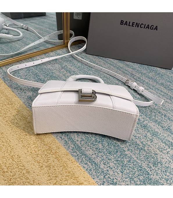 Balenciaga White Original Litchi Veins Calfakin Leather Silver Buckle 19cm Hourglass Bag-3