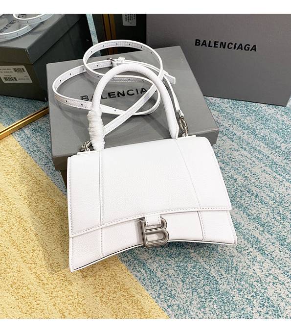 Balenciaga White Original Litchi Veins Calfakin Leather Silver Buckle 23cm Hourglass Bag