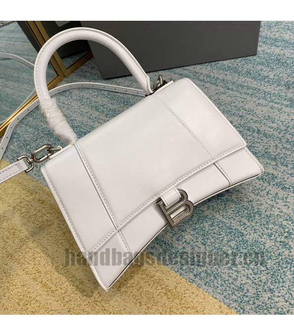 Balenciaga White Original Plain Veins Calfakin Leather Silver Buckle 23cm Hourglass Bag-5