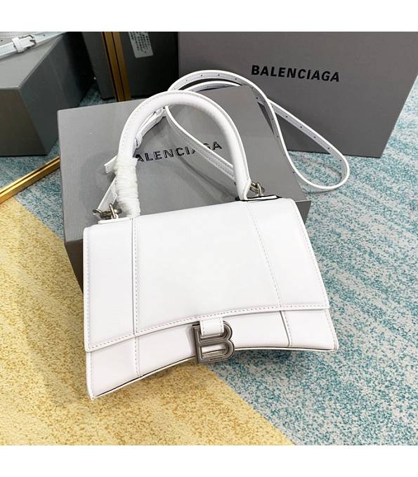 Balenciaga White Original Plain Veins Calfakin Leather Silver Buckle 23cm Hourglass Bag