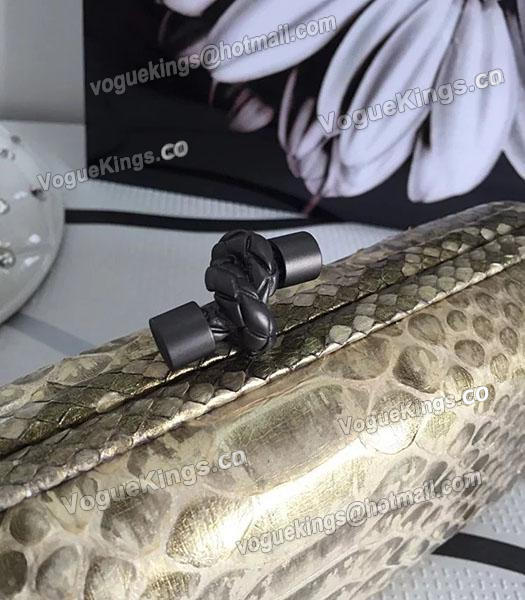 Bottega Veneta 25cm Knot Snake Veins Leather Clutch Bag Gold-4
