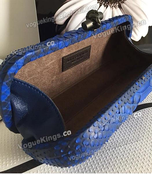 Bottega Veneta 25cm Knot Snake Veins Leather Clutch Bag Sapphire Blue-4