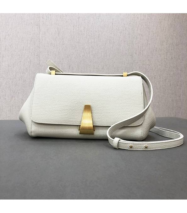 Bottega Veneta Angle White Original Grainy Real Leather Golden Metal Trapezoidal Shoulder Bag