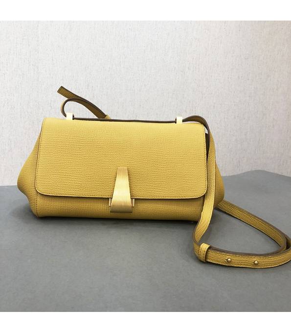 Bottega Veneta Angle Yellow Original Grainy Real Leather Golden Metal Trapezoidal Shoulder Bag