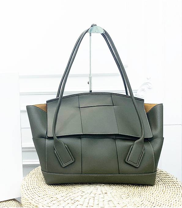 Bottega Veneta Arco Army Green Original Plain Real Leather Top Handle Bag