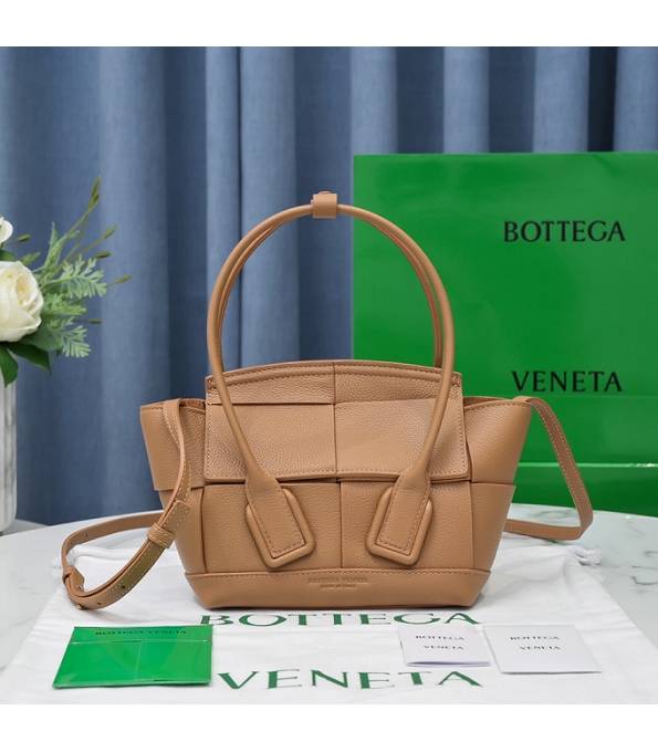 Bottega Veneta Arco Brown Original Litchi Veins Calfskin Leather Mini Top Handle Bag