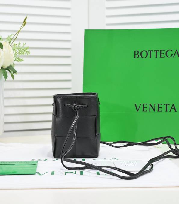 Bottega Veneta Black Original Intreccio Leather Mini Cassette CrossBody Bucket Bag-1