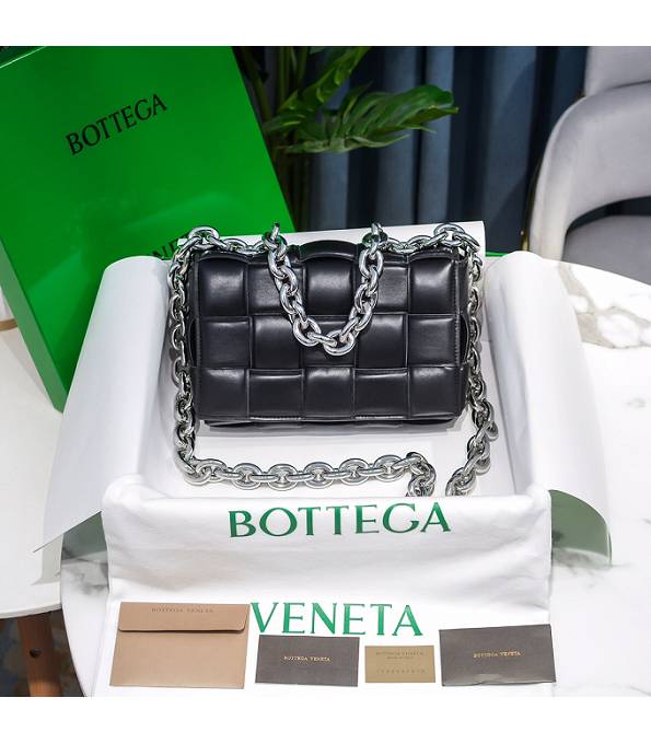 Bottega Veneta Cassette Black Original Lambskin Leather Silver Chain Pillow Bag