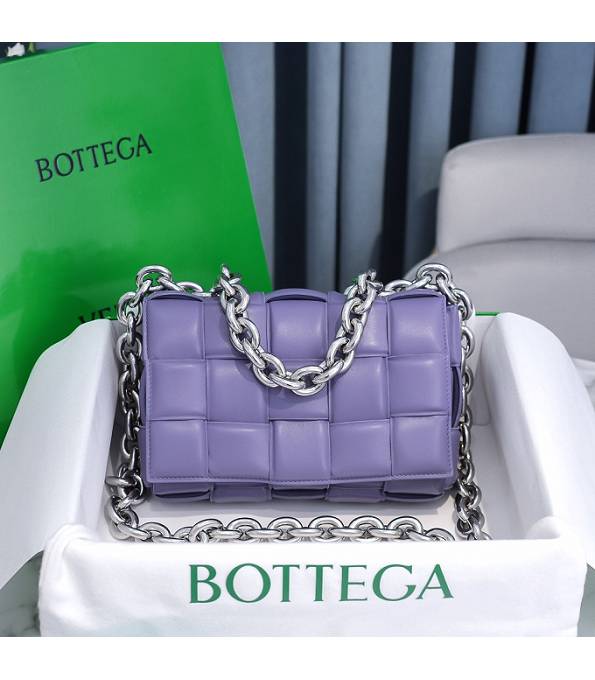 Bottega Veneta Cassette Purple Original Lambskin Leather Silver Chain Pillow Bag