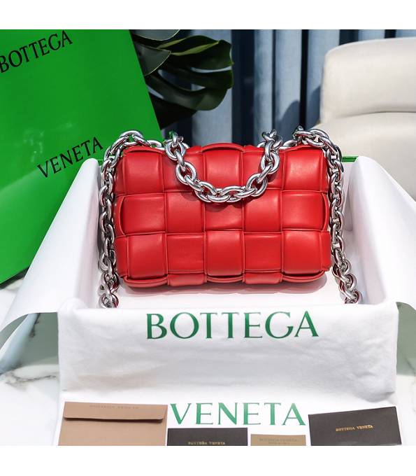 Bottega Veneta Cassette Red Original Lambskin Leather Silver Chain Pillow Bag