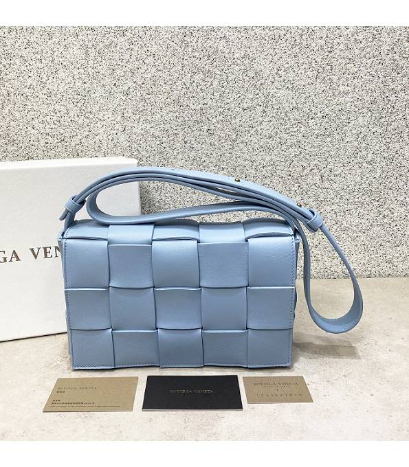 Bottega Veneta Cassette Sky Blue Original Double Face Maxi Weave Lambskin Leather Crossbody Bag