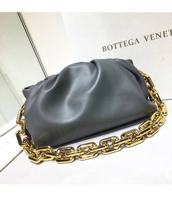Bottega Veneta Cloud Grey Original Soft Real Leather Golden Chain Pouch