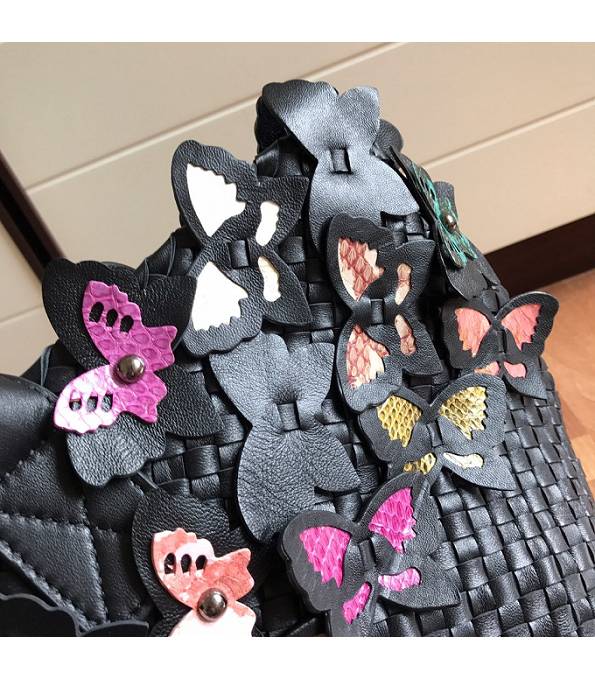 Bottega Veneta Croc Veins Butterfly Black Original Weave Lambskin Leather Medium Cabat Tote Shopping Bag-3