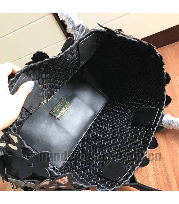 Bottega Veneta Croc Veins Butterfly Black Original Weave Lambskin Leather Medium Cabat Tote Shopping Bag-7