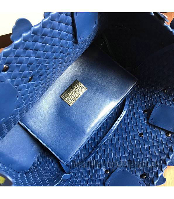 Bottega Veneta Croc Veins Butterfly Dark Blue Original Weave Lambskin Leather Medium Cabat Tote Shopping Bag-4