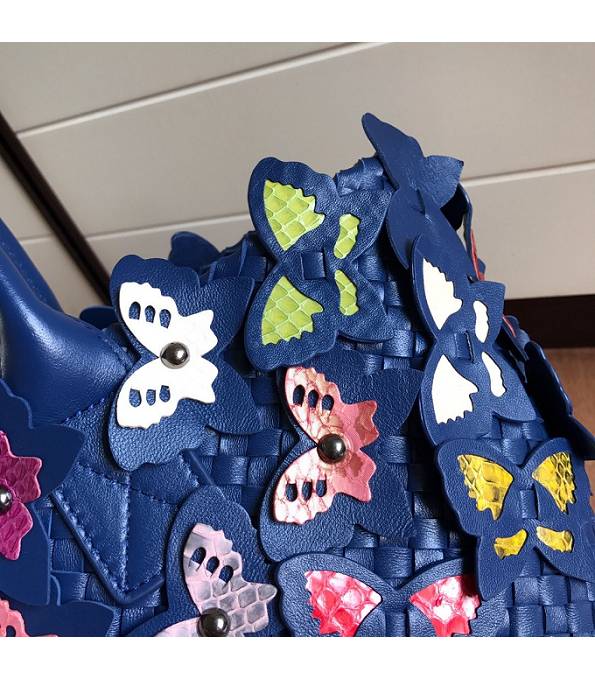 Bottega Veneta Croc Veins Butterfly Dark Blue Original Weave Lambskin Leather Medium Cabat Tote Shopping Bag-8