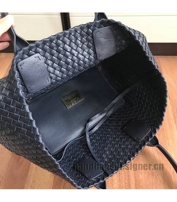 Bottega Veneta Dark Blue Original Weave Lambskin Leather Medium Cabat Tote Shopping Bag-2